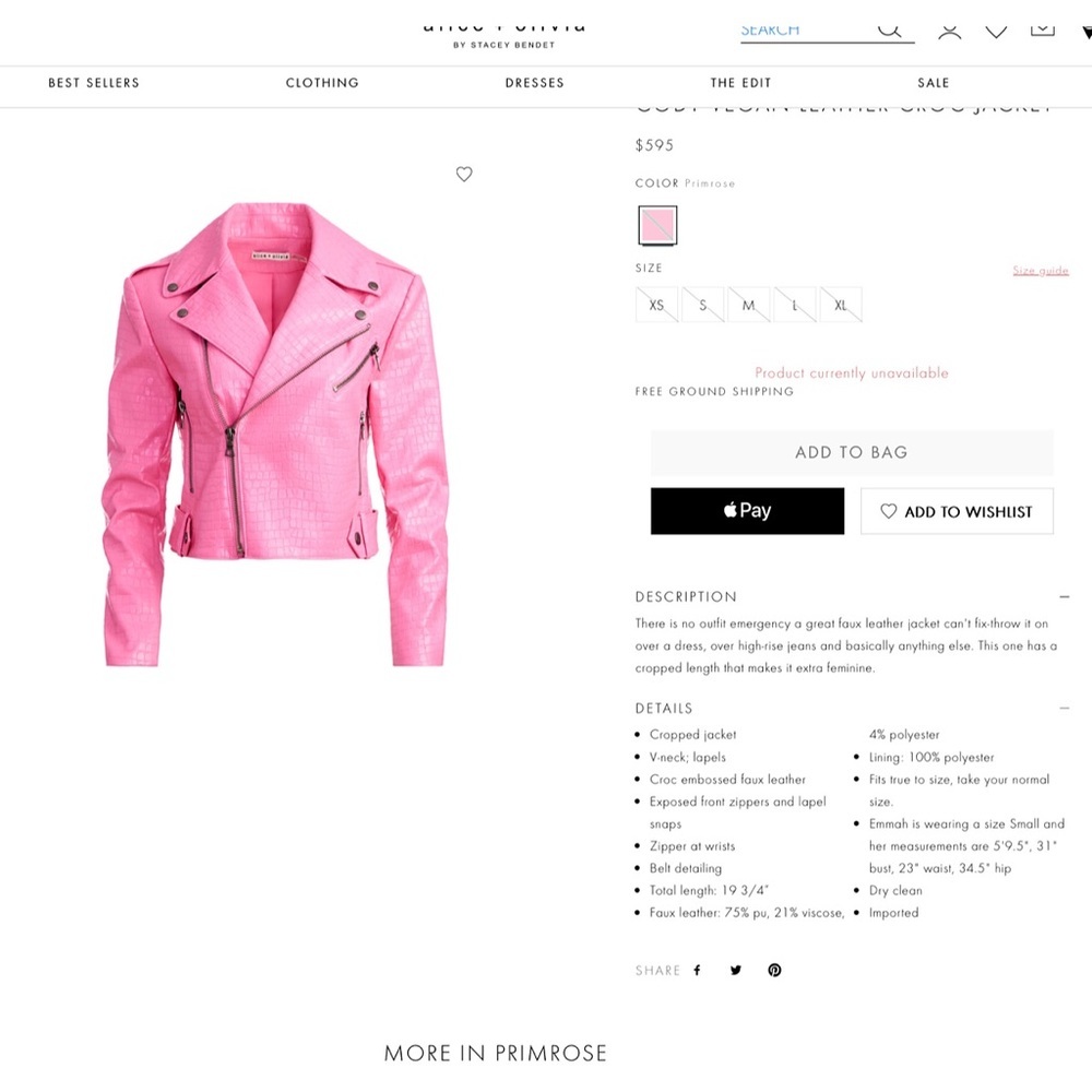 Alice + Olivia Cody Pink Vegan Leather Croc Moto Jacket - Picture 4 of 16